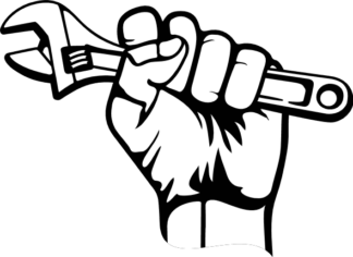 Hand holding wrench tool, clipart image for labor day - free svg file for members