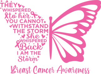 Pink butterfly made of words clipart, Breast cancer awareness hoodie design - free svg file for members