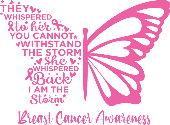 Pink butterfly made of words clipart, Breast cancer awareness