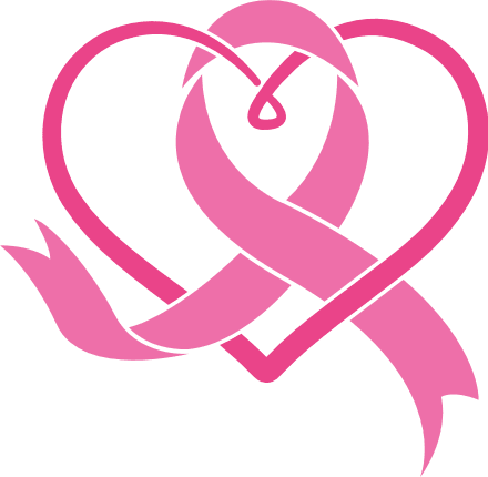 Breast cancer awareness, pink heart and ribbon in a circle of