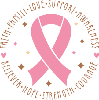 Pink ribbon, Circle made of words, cancer awareness month - free svg file for members