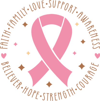 Pink ribbon, Circle made of words, cancer awareness month - free svg file for members