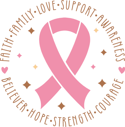 Breast cancer awareness, pink heart and ribbon in a circle of