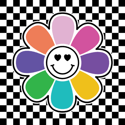 Flower and smiley emoji clipart image, checkered design - free svg file for members