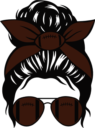 Football mama face wearing sunglasses and messy bun with bandana clipart image - free svg file for members