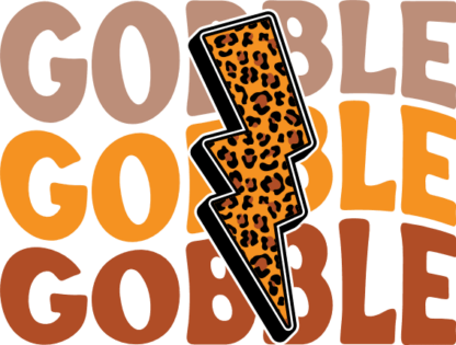 Gobble, echo stacked text, leopard skin thunderbolt, thanksgiving day tshirt design - free svg file for members