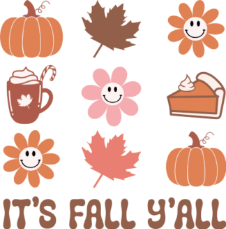 Its fall yall, pumpkin pie, coffee, flower clipart, autumn tshirt design - free svg file for members