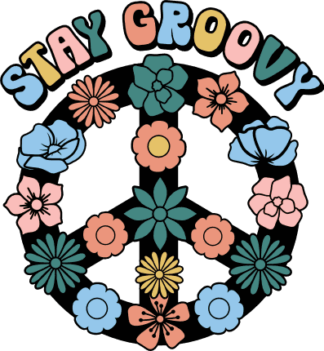 Stay groovy, floral peace symbol, tote bag design - free svg file for members