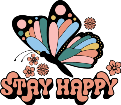 Stay happy, butterfly clipart image, positive quotes tshirt design - free svg file for members