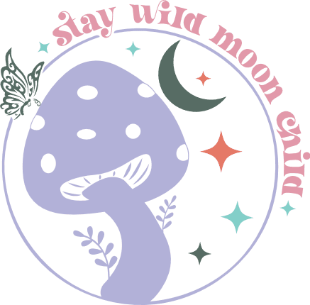 Stay wild moon child, moon and mushroom in a circle, baby onesie design ...