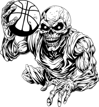 Creepy Skeleton climbing out while holding basketball ball - free svg file for members