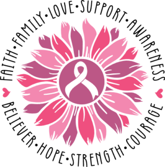 Sunflower and ribbon, circle made of words, breast cancer awareness - free svg file for members