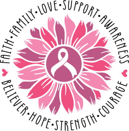 Sunflower and ribbon, circle made of words, breast cancer awareness - free svg file for members
