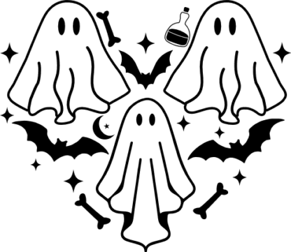 Halloween heart made of ghosts and bats clipart image, sweatshirt design - free svg file for members