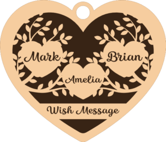 Decorative hanging heart, custom family members name and message, gift - free svg file for members