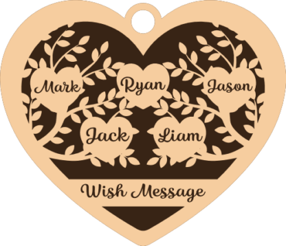 Hanging heart gift, editable family members name frame and message - free svg file for members