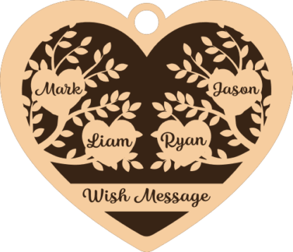 Hanging heart home decor gift, editable family members name frame and message - free svg file for members