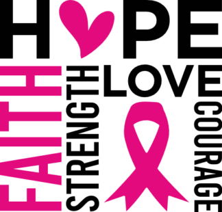 Hope, faith, love, strength, courage, ribbon, breast cancer awareness tshirt design - free svg file for members
