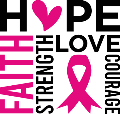 Hope, faith, love, strength, courage, ribbon, breast cancer awareness tshirt design - free svg file for members