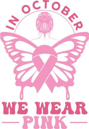 In October we wear pink, butterfly and pink ribbon, breast cancer awareness - free svg file for members