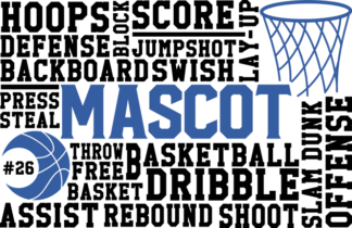Basketball Mascot tshirt design, Personalized number,  basketball ball and hoop,  - free svg file for members