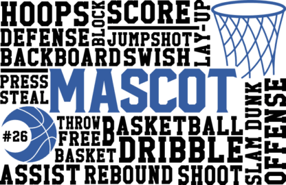 Basketball Mascot tshirt design, Personalized number,  basketball ball and hoop,  - free svg file for members