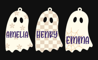Spooky hanging ghosts, custom editable names, Halloween gift tags - free svg file for members