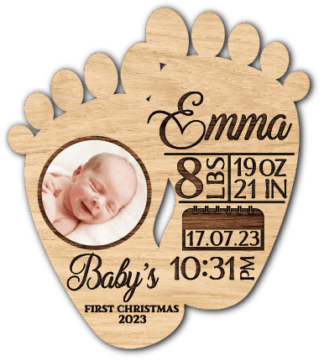 Baby's first Christmas Ornament, Customized Birth Stats, Baby Feet - free svg file for members