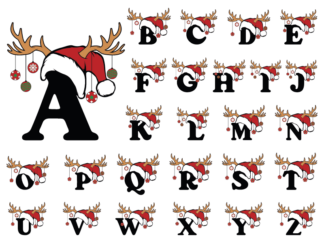 Christmas alphabets bundle, A-Z letters with Santa hat and reindeer antlers - free svg file for members