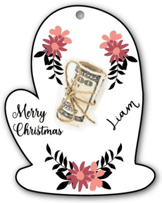 Merry Christmas Gloves gift tag design, money holder - free svg file for members