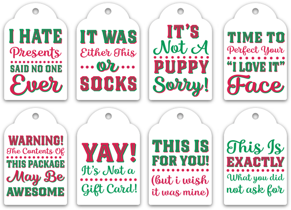 Funny Christmas quotes gift tags bundle, I hate presents, said no