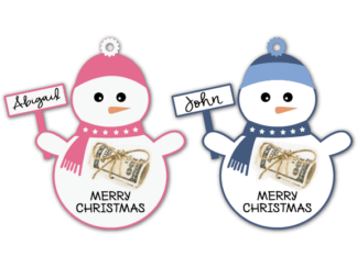 Merry Christmas snowman holding custom name tag, money holder design - free svg file for members