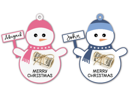 Merry Christmas snowman holding custom name tag, money holder design - free svg file for members