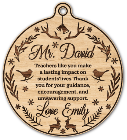 Christmas gift for teacher, hanging ball ornament, editable names - free svg laser cut file for members