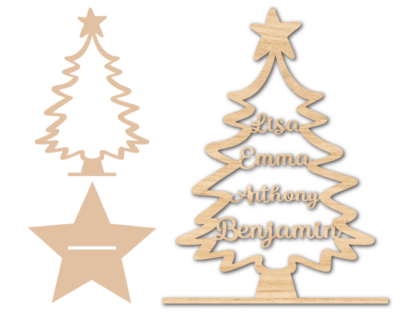 Christmas tree with stand, custom family members names, decor - Laser cut free svg file for members