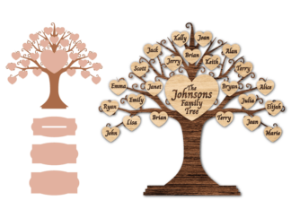 Tree with hearts and stand, custom family members names, home wall decor - Laser cut free svg file for members