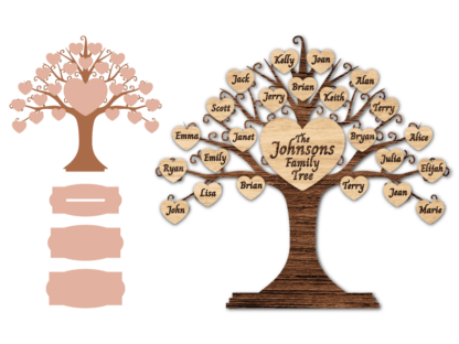 Tree with hearts and stand, custom family members names, home wall decor - Laser cut free svg file for members