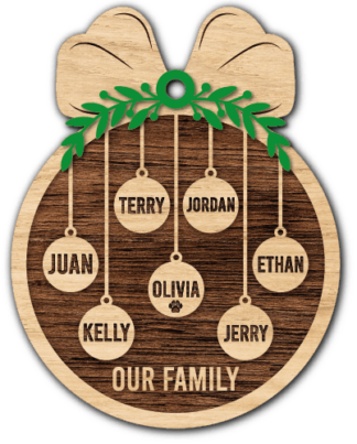 Christmas decor, Our family, Customized member names, hanging ornament - free svg laser cut file for members