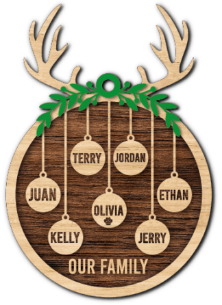 Christmas hanging ornament, customized family member names, our family - free laser cut svg file for members