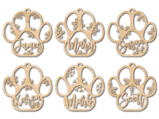 Dog Paws with snowflakes, hanging ornaments bundle, Personalized names, Christmas decor - free svg file for members
