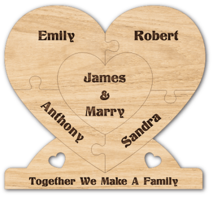 Puzzle heart frame and stand, Personalized family member names - laser cut free svg file for members