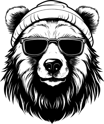 Bear head wearing hat and sunglasses, vector image for tshirt design ...