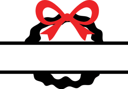 Christmas wreath with bow ribbon, split text frame - free svg file for members