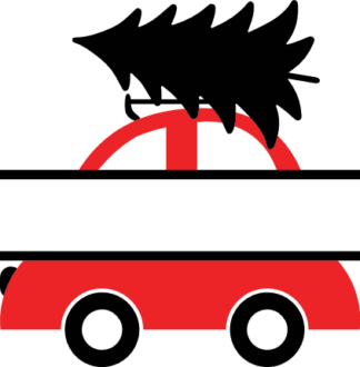 Christmas bug car with tree on the roof, split text frame - free svg file for members