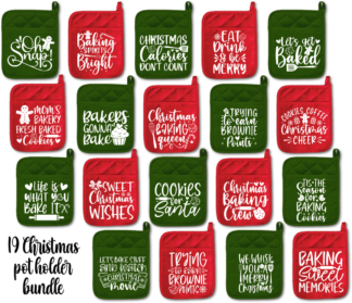 19 Christmas pot holder bundle, oh snap, eat, drink and be merry, baking spirits bright - free svg file for members