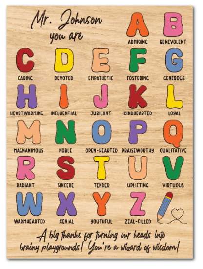 Gift card for teacher, Mr. you are, editable name, A-Z alphabets - free svg file for members