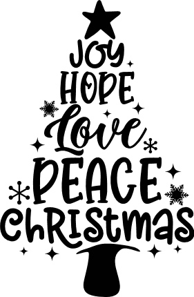 Joy, hope, love, peace, Christmas, tree made of words, decal, decor ...