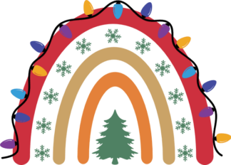 Christmas decoration, Rainbow with lights, snowflakes and tree - free svg file for members