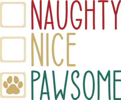 Naughty, nice, pawsome, funny Christmas dog bandana design - free svg file for members