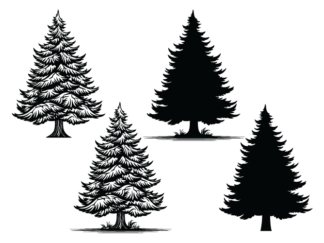 Christmas decor, spruce trees, Winter snowy tree clipart image svg bundle - free svg file for members